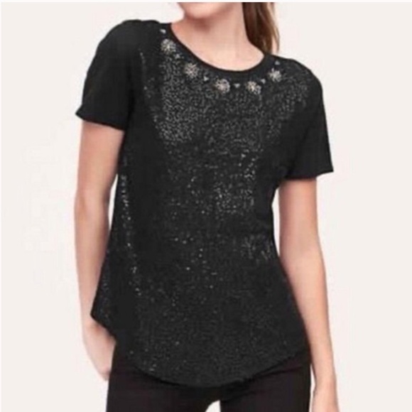 LOFT Tops - Loft Jeweled Neck Sequin Tee